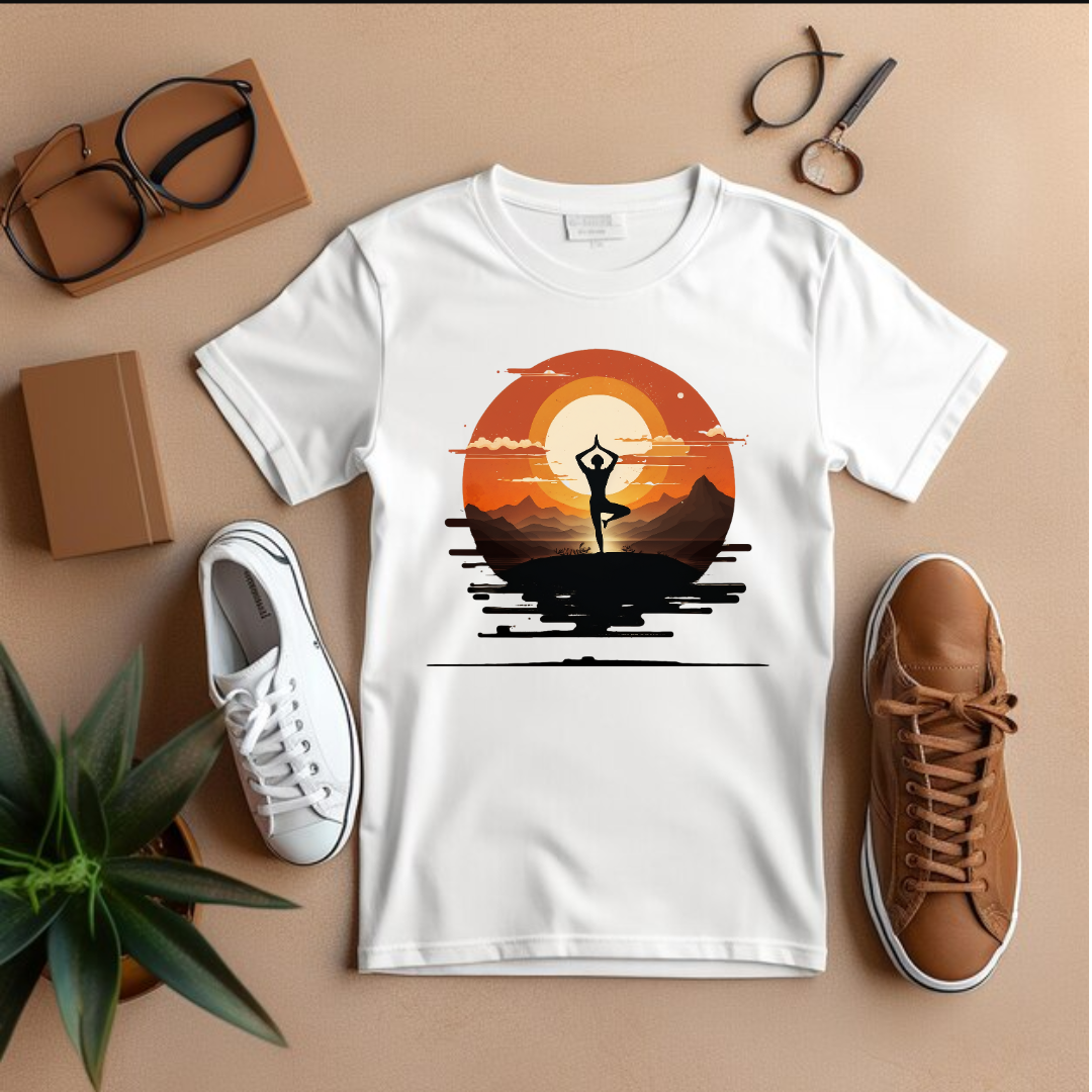 Yoga day special- yoga at sunset- Men's tshirt
