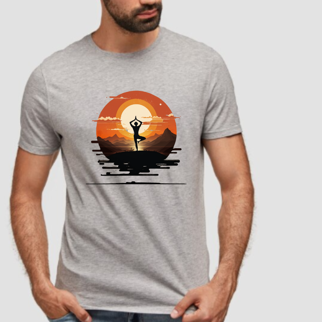 Yoga day special- yoga at sunset- Men's tshirt