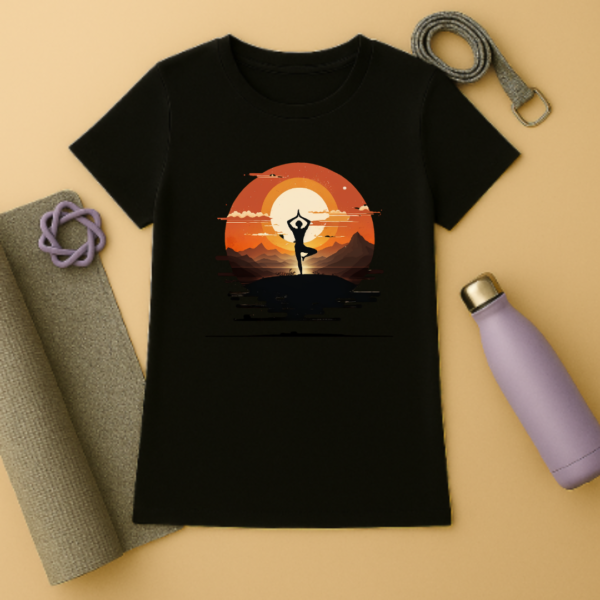 Yoga day special- yoga at sunset- Women's tshirt - Image 4