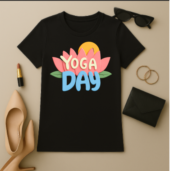 Premium yoga day T shirt- Lotus- Women's t shirt - Image 2