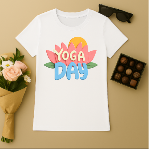 Premium yoga day T shirt- Lotus- Women's t shirt - Image 7