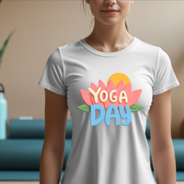 Premium yoga day T shirt- Lotus- Women's t shirt - Image 5
